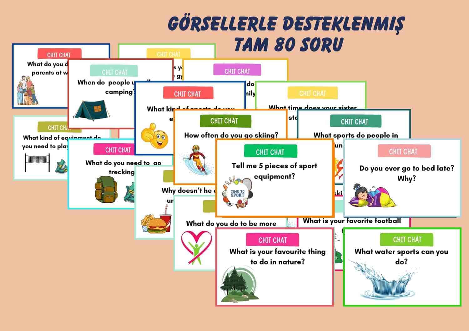 7. Sınıf - 2. Ünite - Sports 80 Adet Resimli Konuşma Kartı - Görsel 2