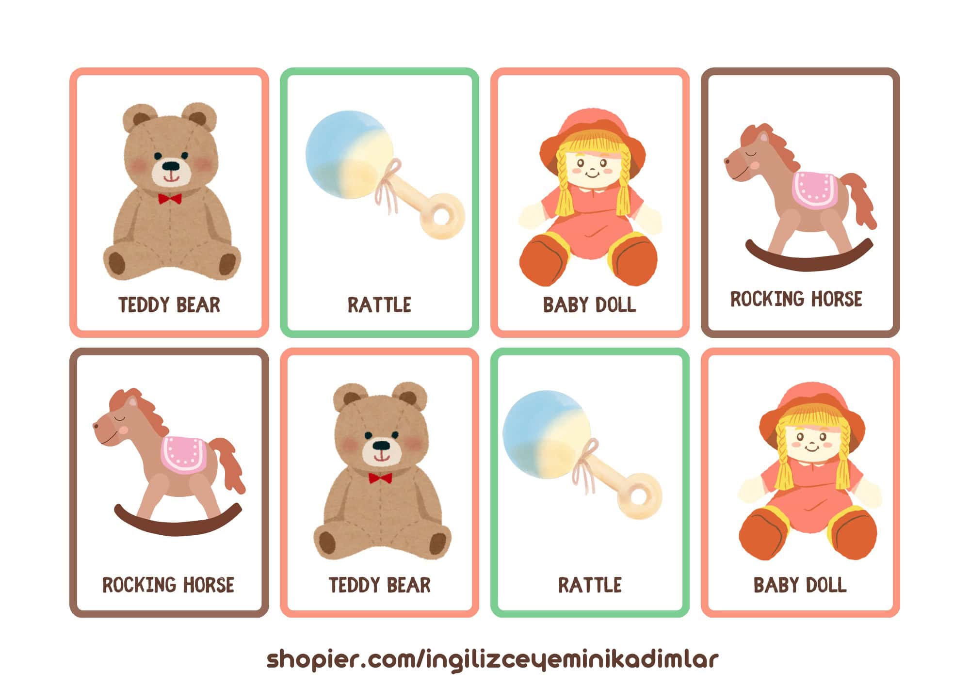 İngilizce Hafıza Oyunu ile İlgili Cümleler ve Resimli Kartlar - Görsel 3